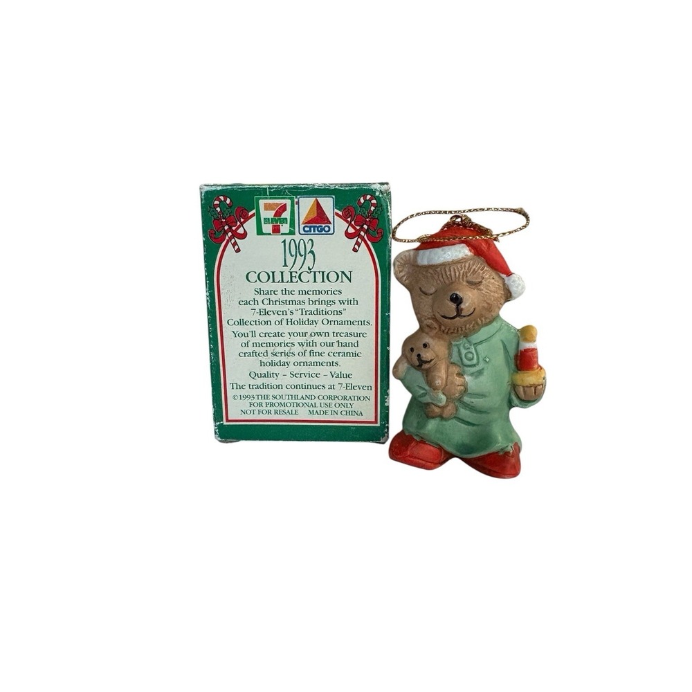 Vintage 1993 7-Eleven Traditions Christmas Ornaments Lot of 5 Ceramic w/ Boxes